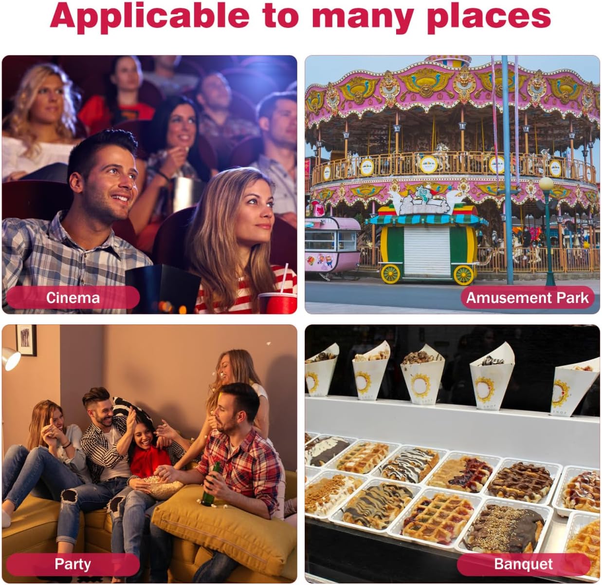 TOYANDONA 100 Pcs Paper Popcorn Bags, Cone Shaped Party Popcorn Boxes Candy Container Great Carnival Snacking Bags for Birthday Theater Themed Parties Movie Nights