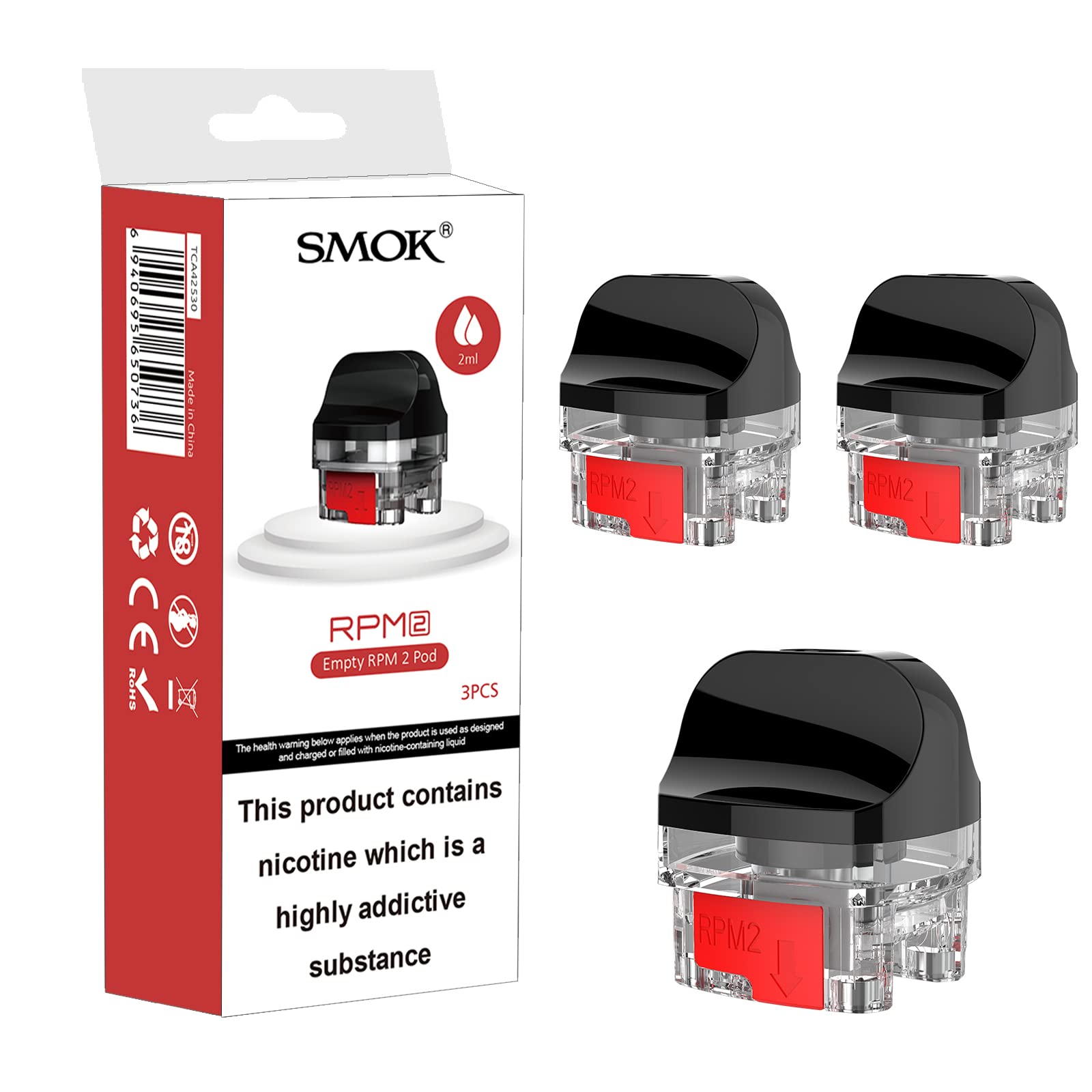 SMOK RPM 2 Empty Replacement PODs, Compatible with RPM 2 Coils, Works With RPM2 Kit, 2mL Capacity, SMOK Vaping PODs, Pack of 3, No Nicotine