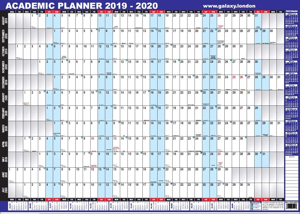 A1 2019-2020 unmounted ACADEMIC mid year wall planner school college university
