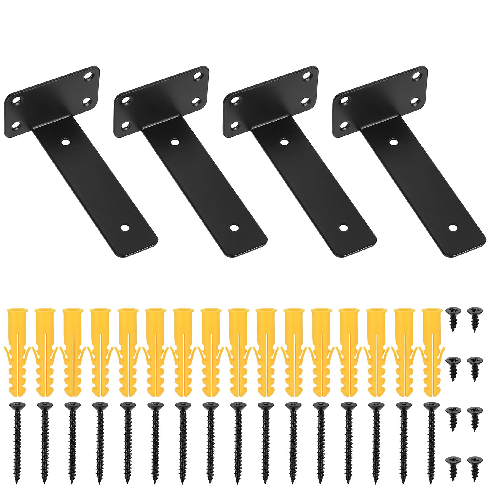 4 Pcs Black Shelf Bracket, Heavy Duty Wall Brackets for Shelves, Metal L Brackets, Shelving Bracket for Walls, Floating Shelf Support Bracket for Scaffold Boards Wooden Shelf Bracket (Black 6Inch)