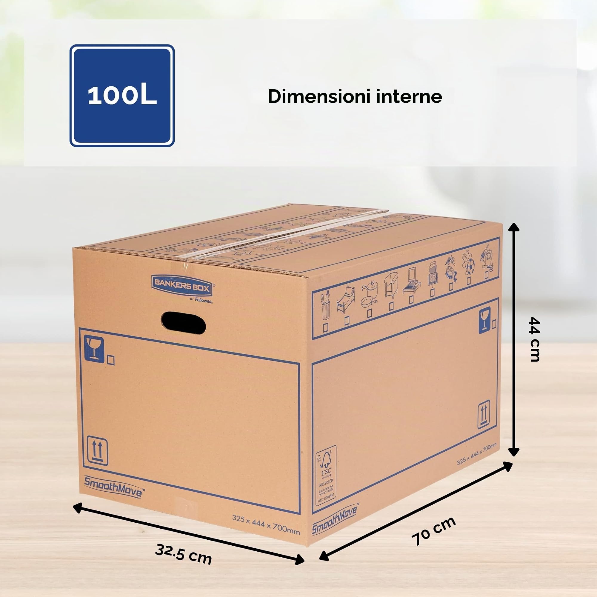 Bankers Box 10 scatole trasloco SmoothMove in cartone a doppio strato, scatole cartone per uso intenso da 100 litri con manici, dimensioni L32,5 x A44 x P70 cm, confezione da 10 [AMAZON EXCLUSIVE]