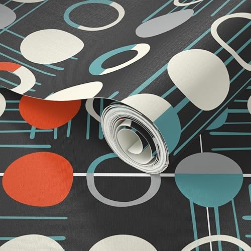 Miniatura 2 de Spoonflower Peel & Stick Wallpaper 12ft x 2ft - Mid Century Modern Retro Abstract 1950S Circle Circles Geometric Lines Vintage Kitchen Custom
