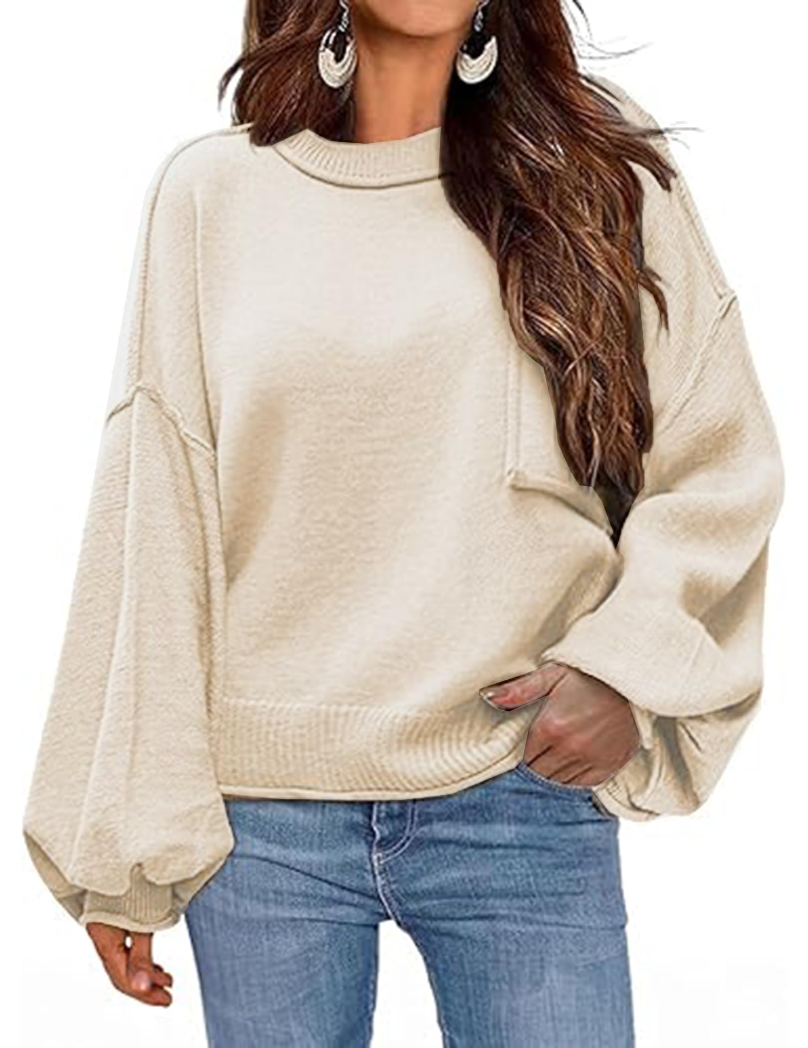 Zeagoo Sweaters for Women 2025 Trendy Fall Fashion Oversized Lantern Long Sleeve Knitted Pullover Tops Outfits