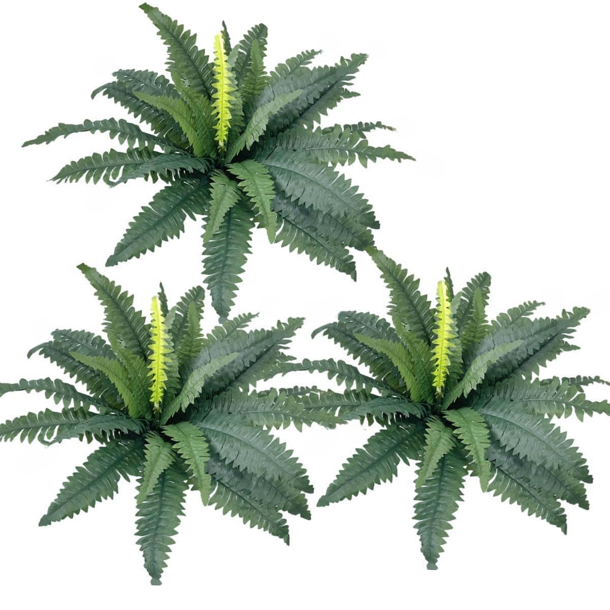 YELIKIT 3 PCS Artificial Ferns for Outdoor Large Fake Plants Greenery Artificial Boston Fern UV Resistant Faux Plant Shrubs for Indoor Home Potted Garden Porch Farmhouse Decor