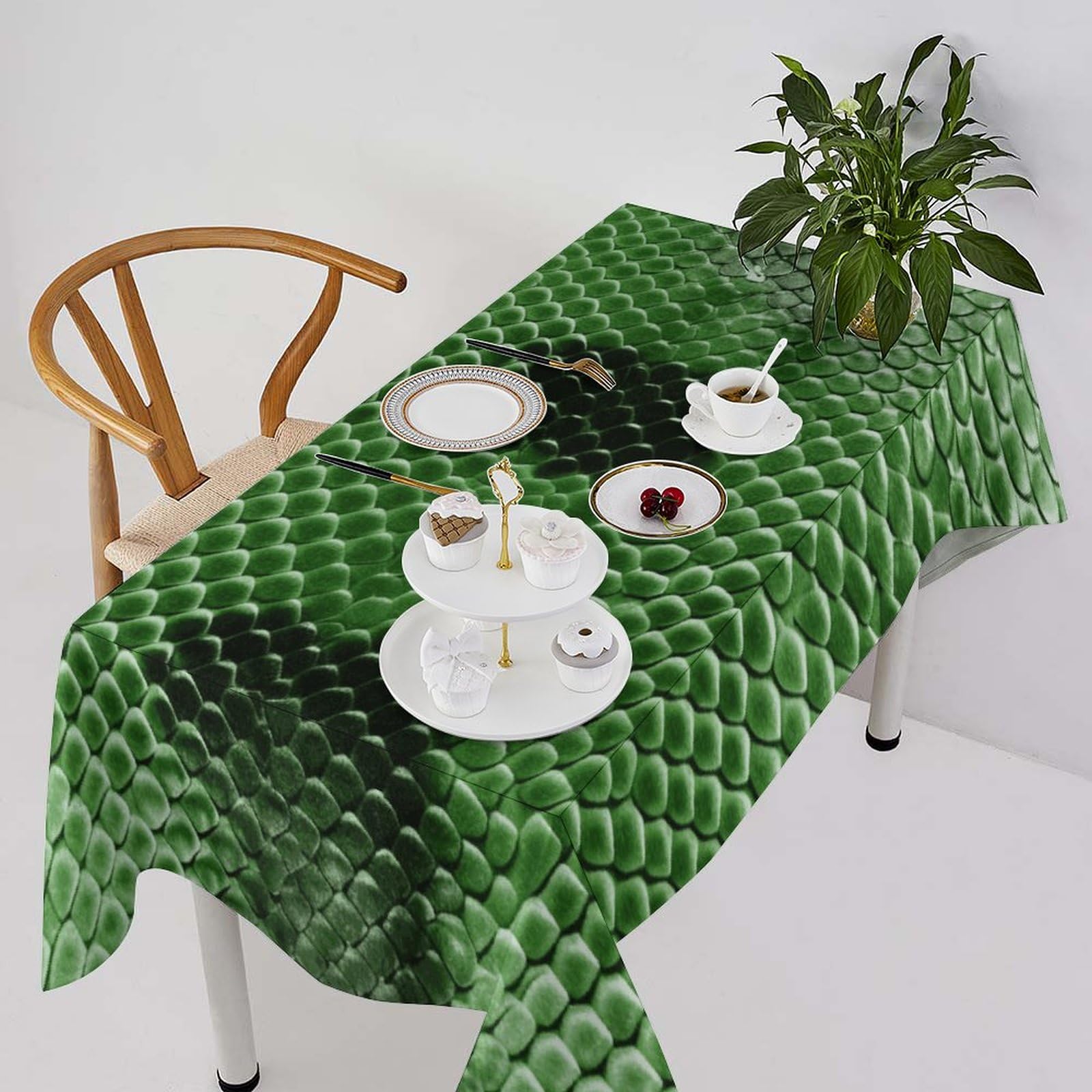 Nappe de table anti-tache verte motif serpent 140x279,4 cm lourde et durable