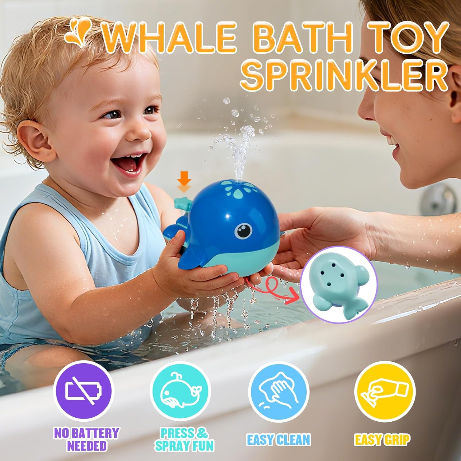 Mold Free Bath Toys | Easy Clean & Fun Baby Bath Toys for Kids Ages 1-3 | Watering Can Bath Cups Water Wheel Whale Bath Toy for Babies 12+ Months | Bathtub Pool Water Toys for 1+ Year Old Girl Gifts