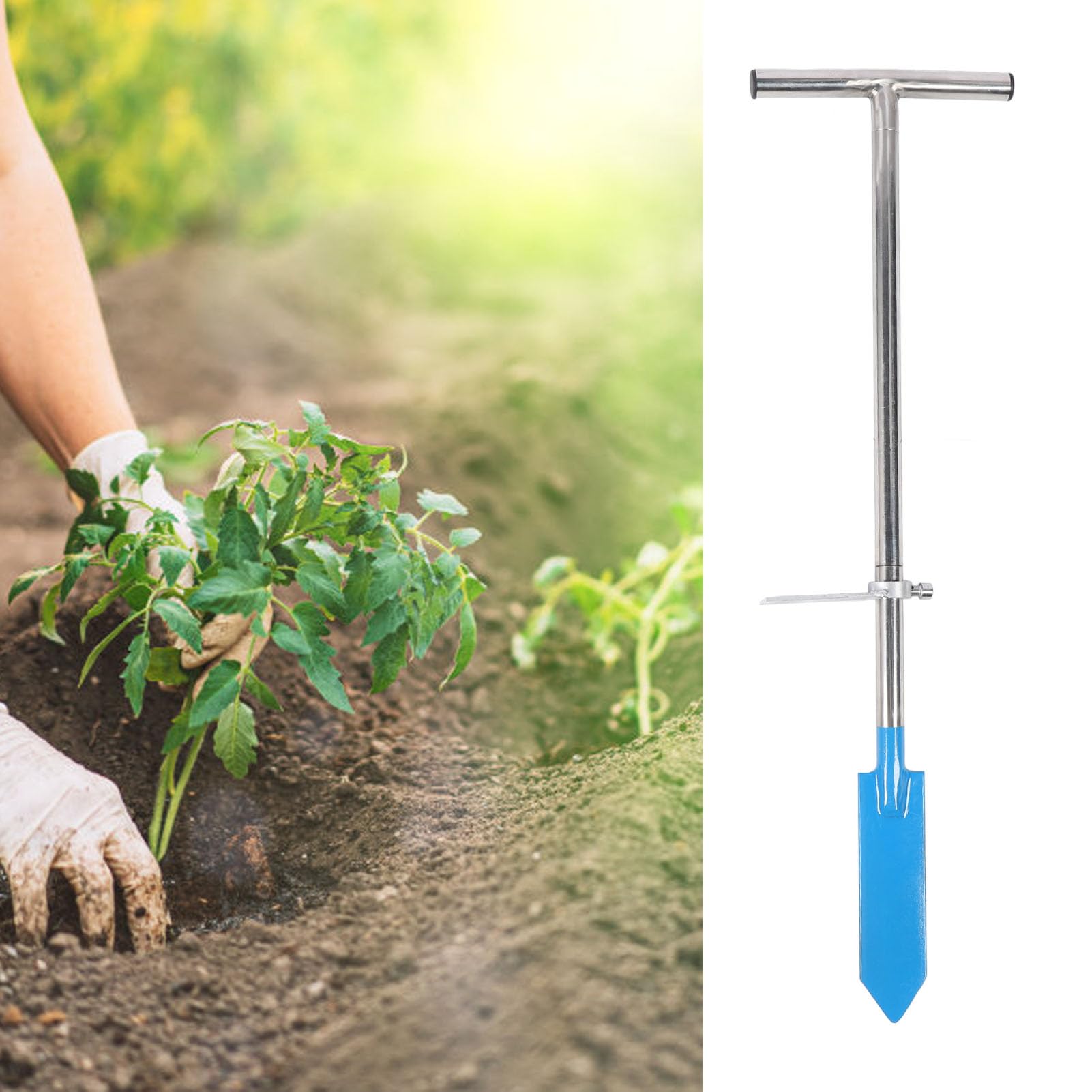 Outil de plantation en acier inoxydable avec poignée en T – Semoir de jardin réglable pour sol difficile, parfait pour la plantation et le semis en extérieur – Ensemble d'outils à main