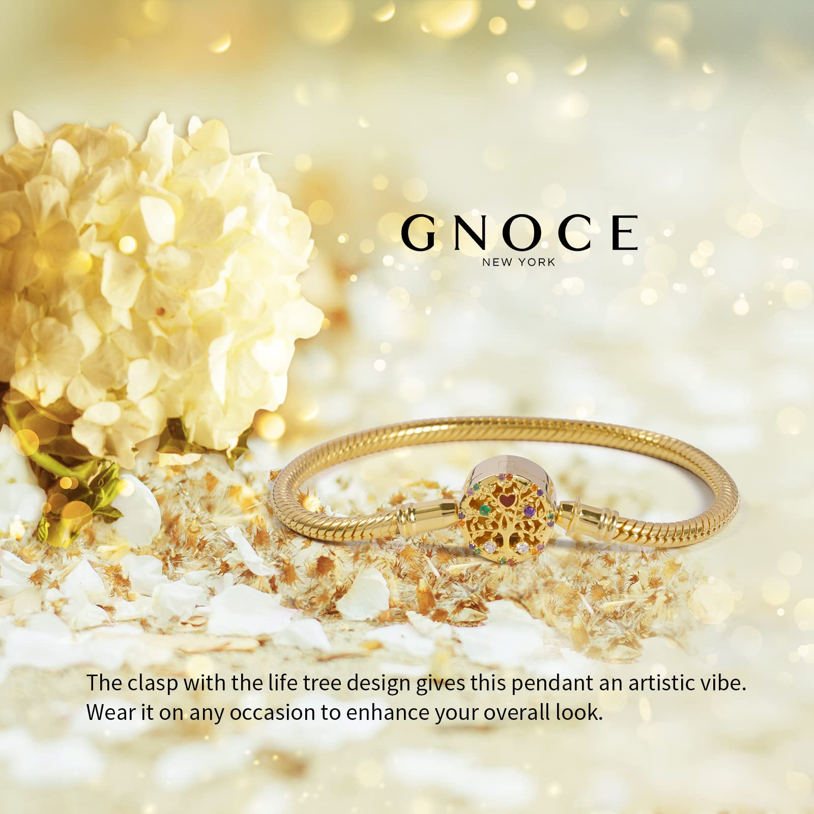 GNOCE Lebensbaum Armband aus 925 Sterling Silber 18K vergoldet mit bunten Steinen eingelegt Baum des Lebens Schmuck Freundschaft Geschenk mit Geschenkbox