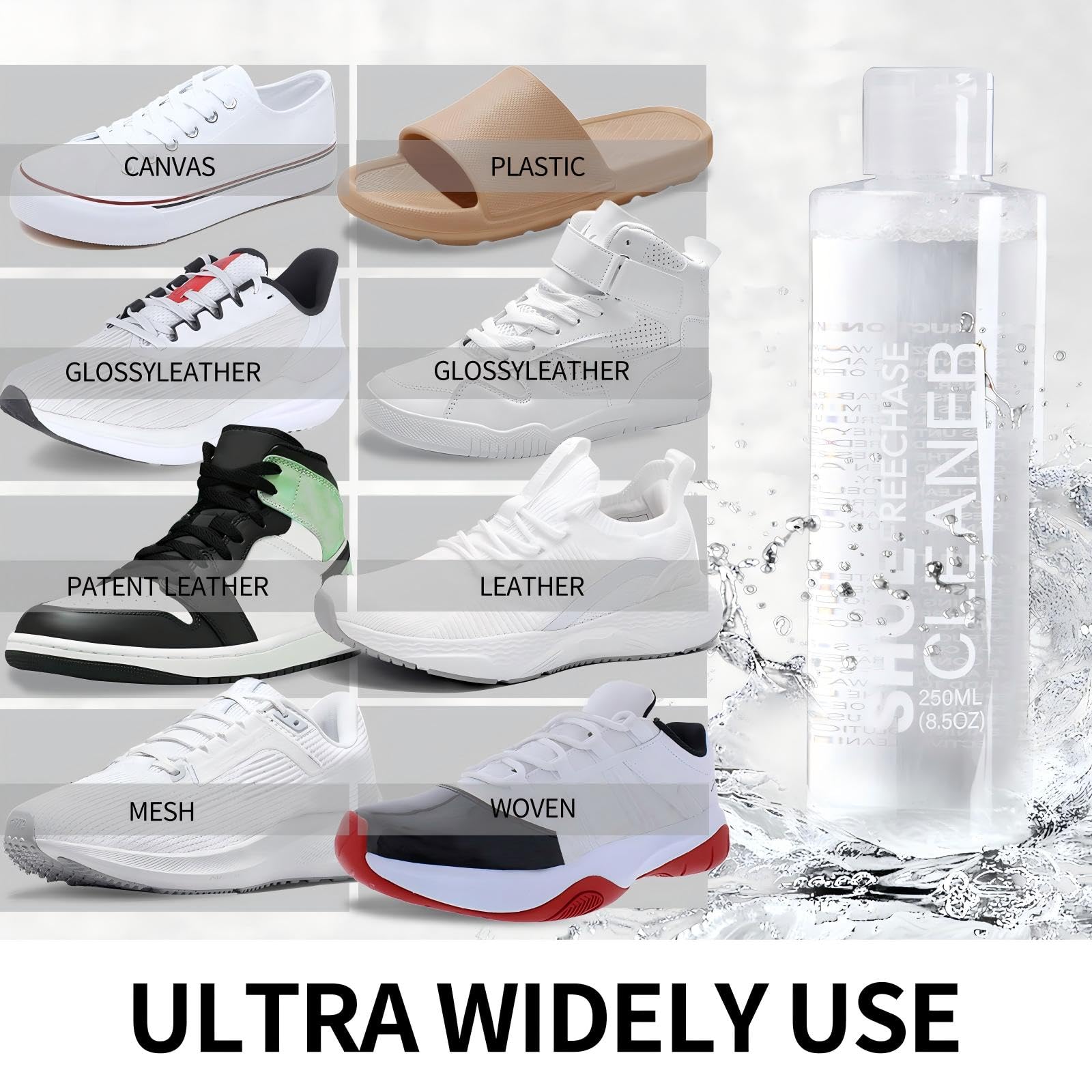Juego de limpieza de zapatos para zapatillas, 240 ml, con cepillos y toalla, color blanco