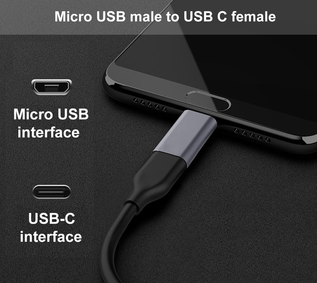 Adattatore USB C a Micro USB, Maschio a USB Tipo C Femmina Compatibile con Samsung Galaxy, Android, Tablet (Grigio)
