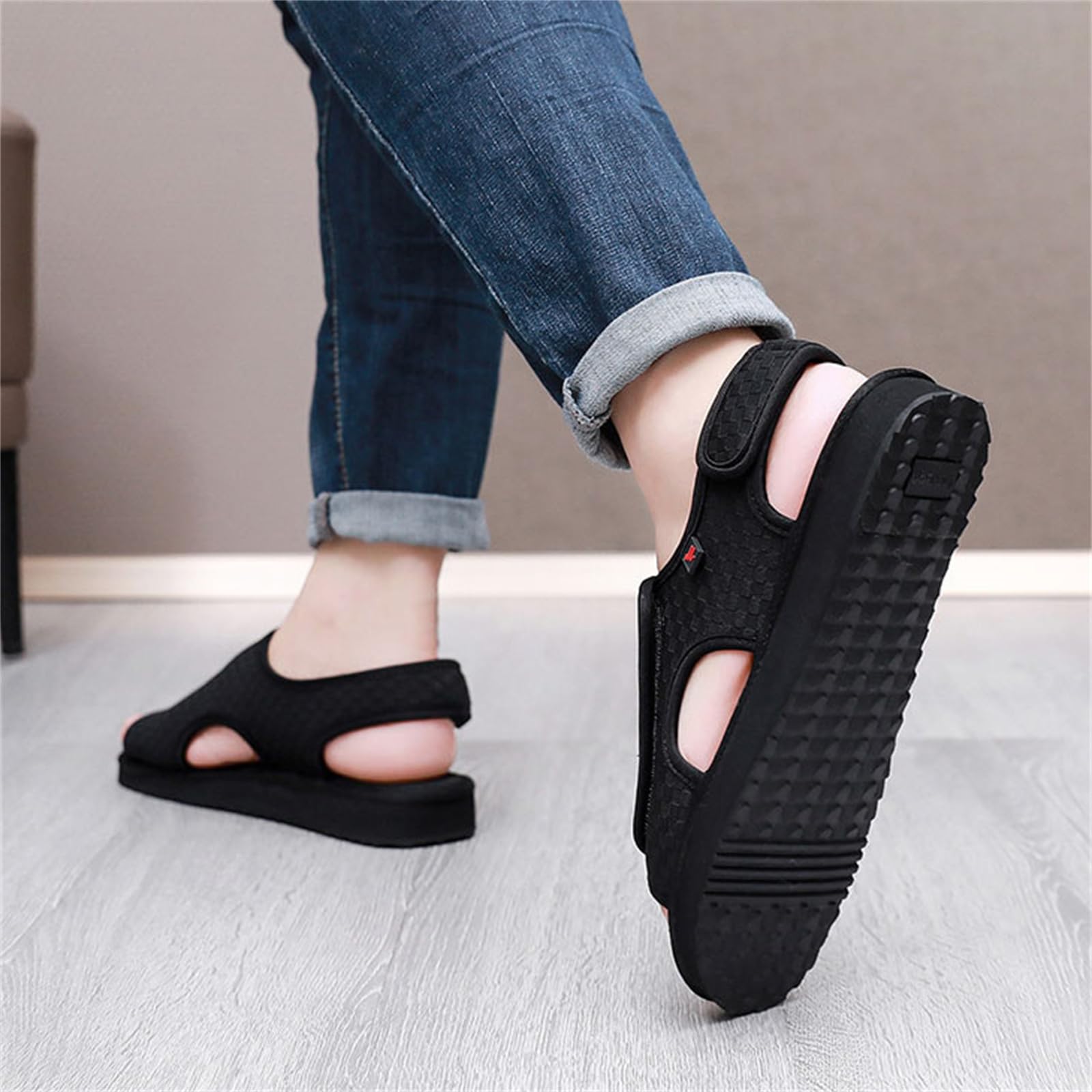 Scarpe per Diabetici Uomo, Sandali da Passeggio Extra Larghi con Punta Aperta Regolabili Pantofole Piatte per Piedi Gonfi