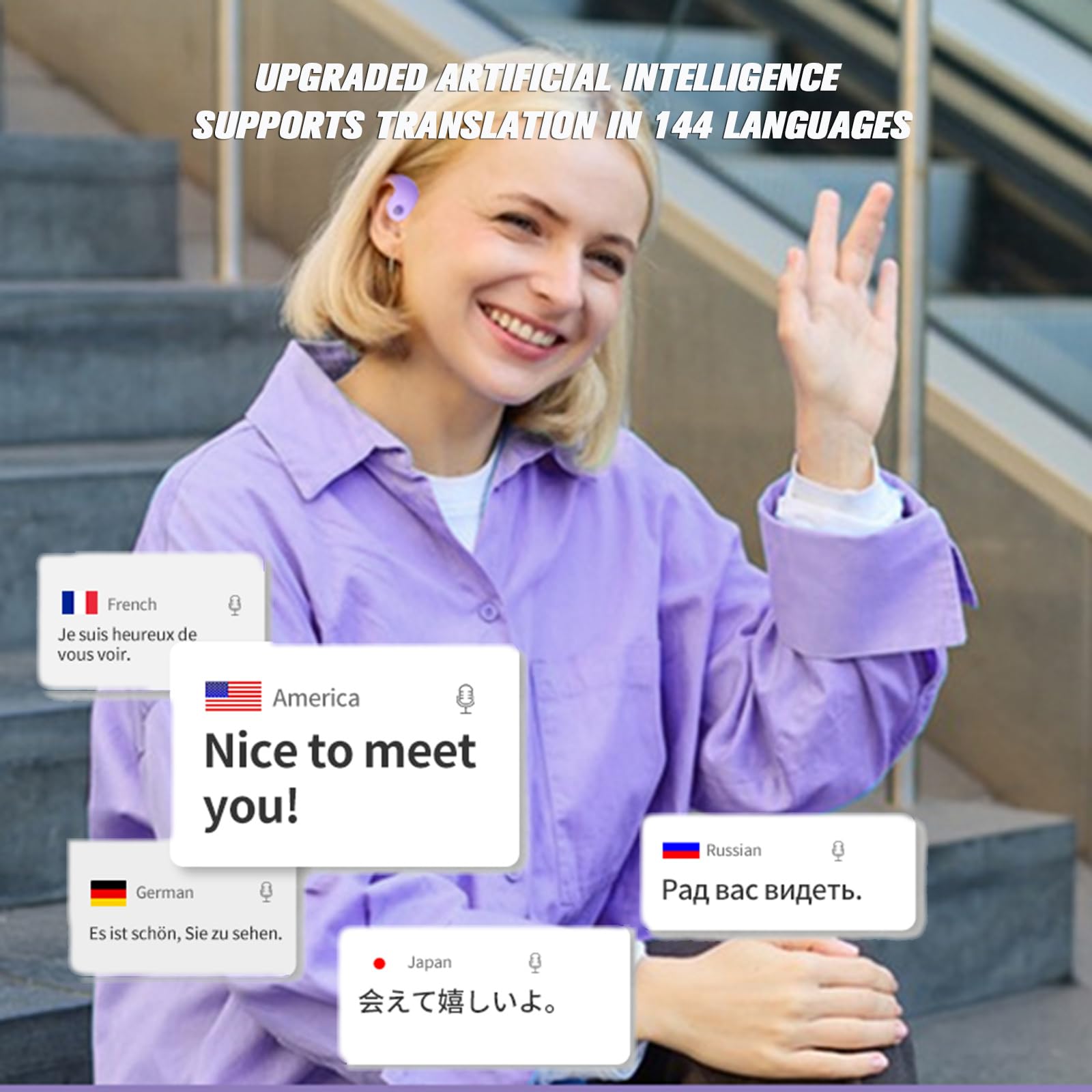 Xmenha Ai Language Translator Earbuds Translation Real Time Translating Over Ear Earbuds Earpiece Earbud Translator Translation Ai Headphones - Image 2