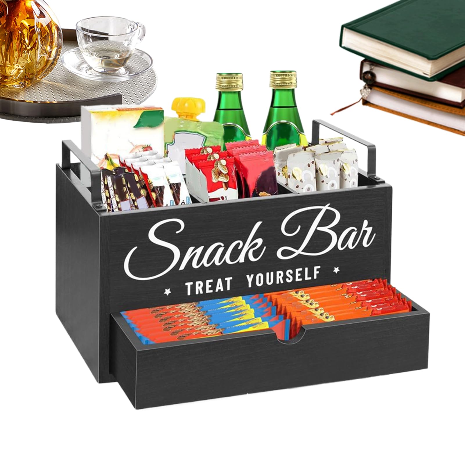 Kaffee Gewürz Organizer Anrichte Kaffee Organizer Station Für Küche | Edelholz Aufbewahrung Mit Schublade Für Tassen Rührstäbchen Pads Zucker Tee Zubehör
