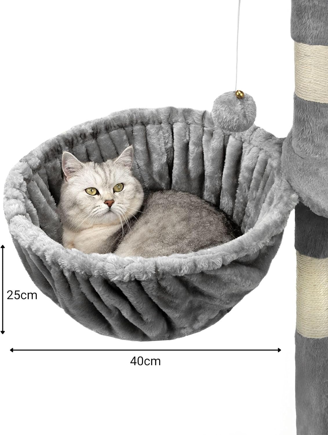 lionto Lying Trough Made of Soft Plush for Scratching Post, Ø 15,7 in, 9,8 in deep, Cozy Sleeping Trough for Any cat Tree with M8 Thread, Sturdy Metal Frame for Small and Large Cats, Light Gray