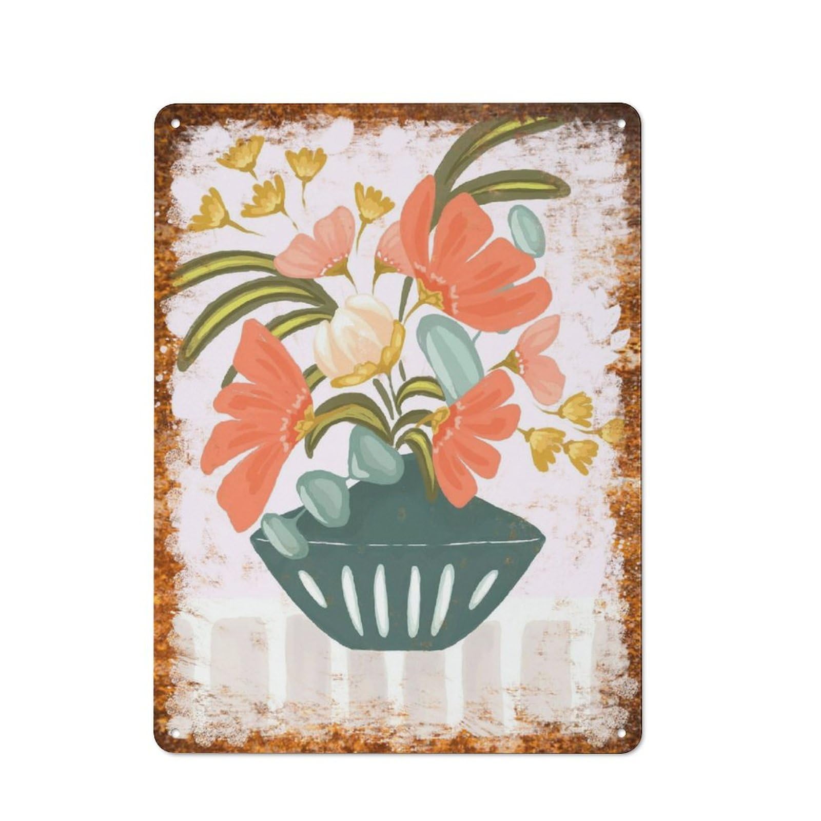 peiyeety Metal Tin Sign Floral Vase Watercolor Pattern Vintage Rustic Wall Art Kitchen Bathroom Bedroom Living Room Cafe Farmhouse Entryway Office Garage Home Bar Laundry Room Porch Patio 8x12 Inch