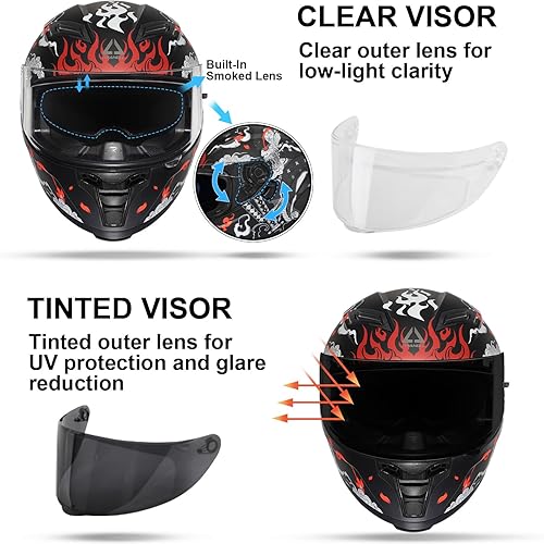 Miniatura 3 de TRIANGLE Cascos de Motocicleta de Cara Completa para Adultos Hombres y Mujeres Doble Visera con Protector Solar Interno Aprobado por DOT (Negro Mate