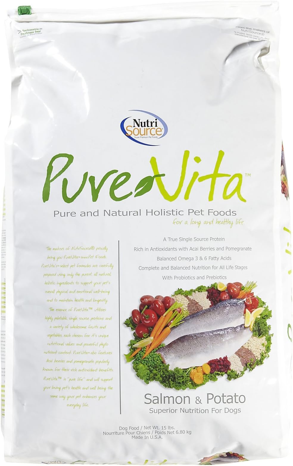Pure Vita, Dry Dog Food, Salmon & Potato, 15 lb Pet Supplies