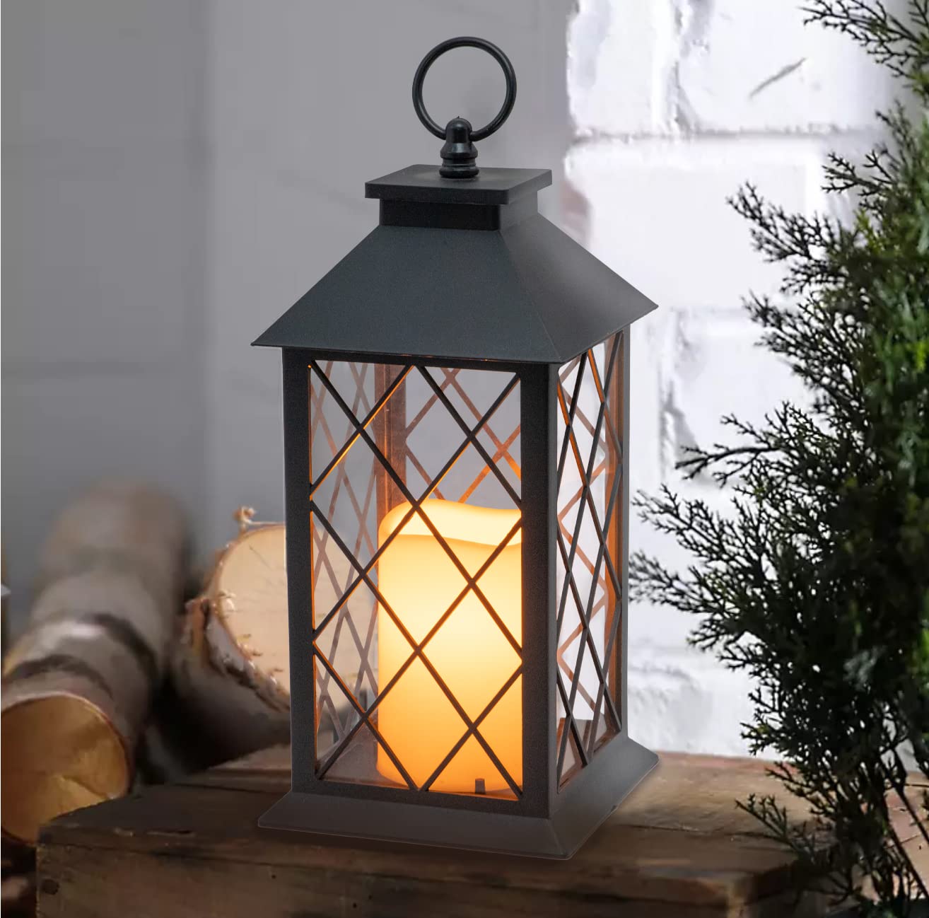 Lights4fun Lot De 2 Lanternes En Métal Blanc De 40 Cm Et 26 Cm Avec Bougies LED TruGlow® à Flamme Vacillante à Piles Avec Minuterie Résistantes Aux