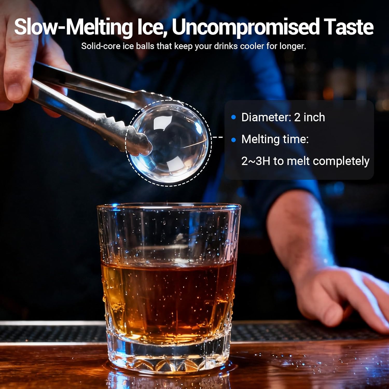 2'' Clear Ice Ball Maker Machine Countertop, 2pcs Ice Spheres in 40-60mins, Self-Cleaning, Clear Sphere Ice Maker for Whiskey, Bourbon & Cocktails