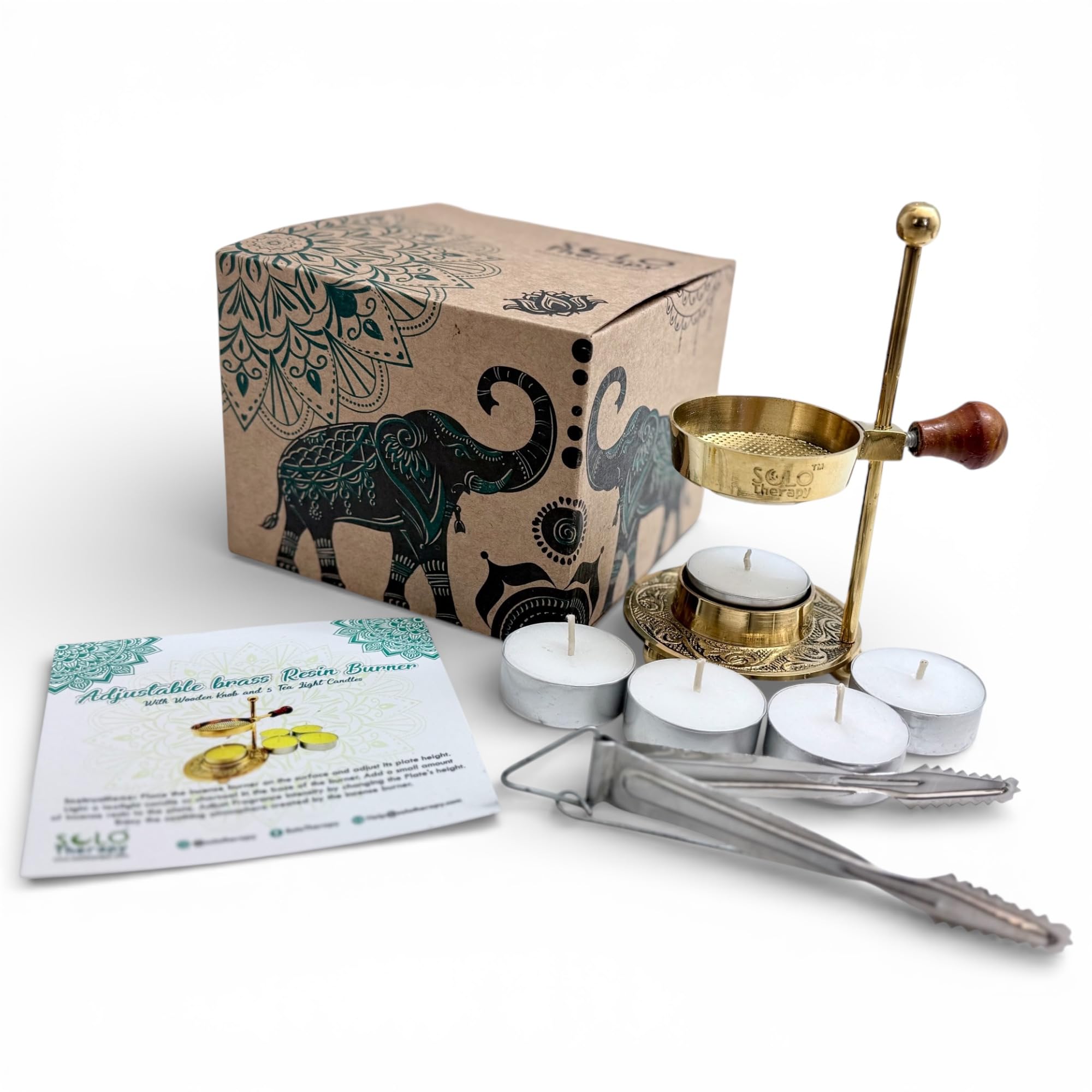 Incense Burner, Incense Holder, Candle Resin Heated - Beautiful Adjustable Design Height 4.33 inch, Gold Color - Adjustable Incense Heater Includes 5 Tea Light Candles (Adjustable Incense Burner)