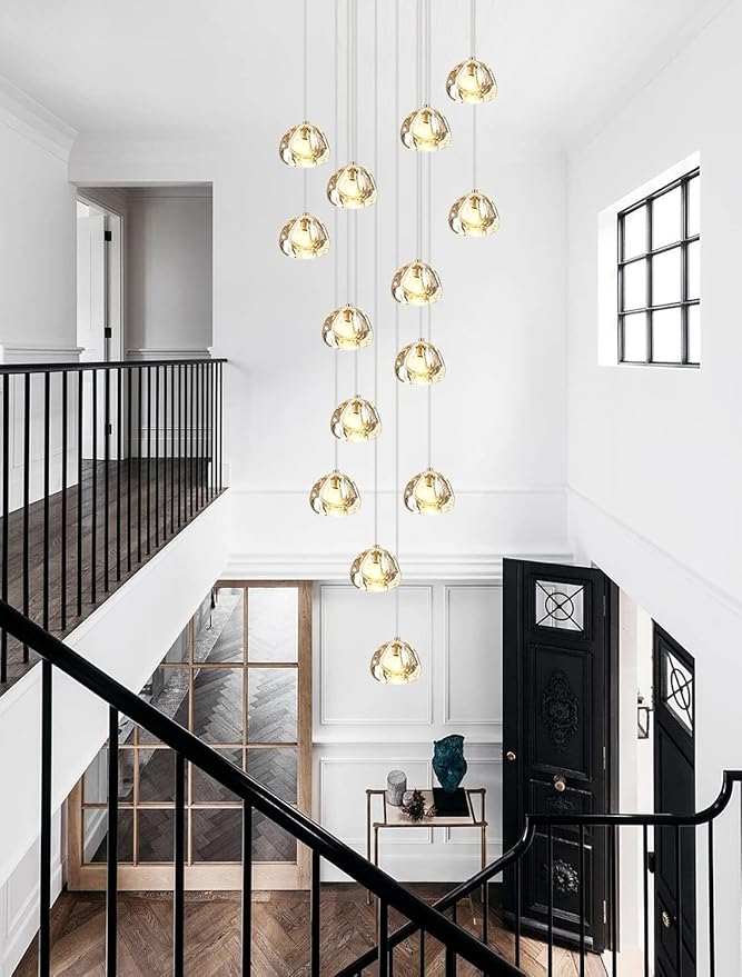 H.W.S Led hedendaagse hanglamp eettafel kroonluchter villa in hoogte verstelbare ophanging uit keukens glazen gang kristallen trap woonkamer hotel kan worden aangepast (vierkant, 14 lichten)