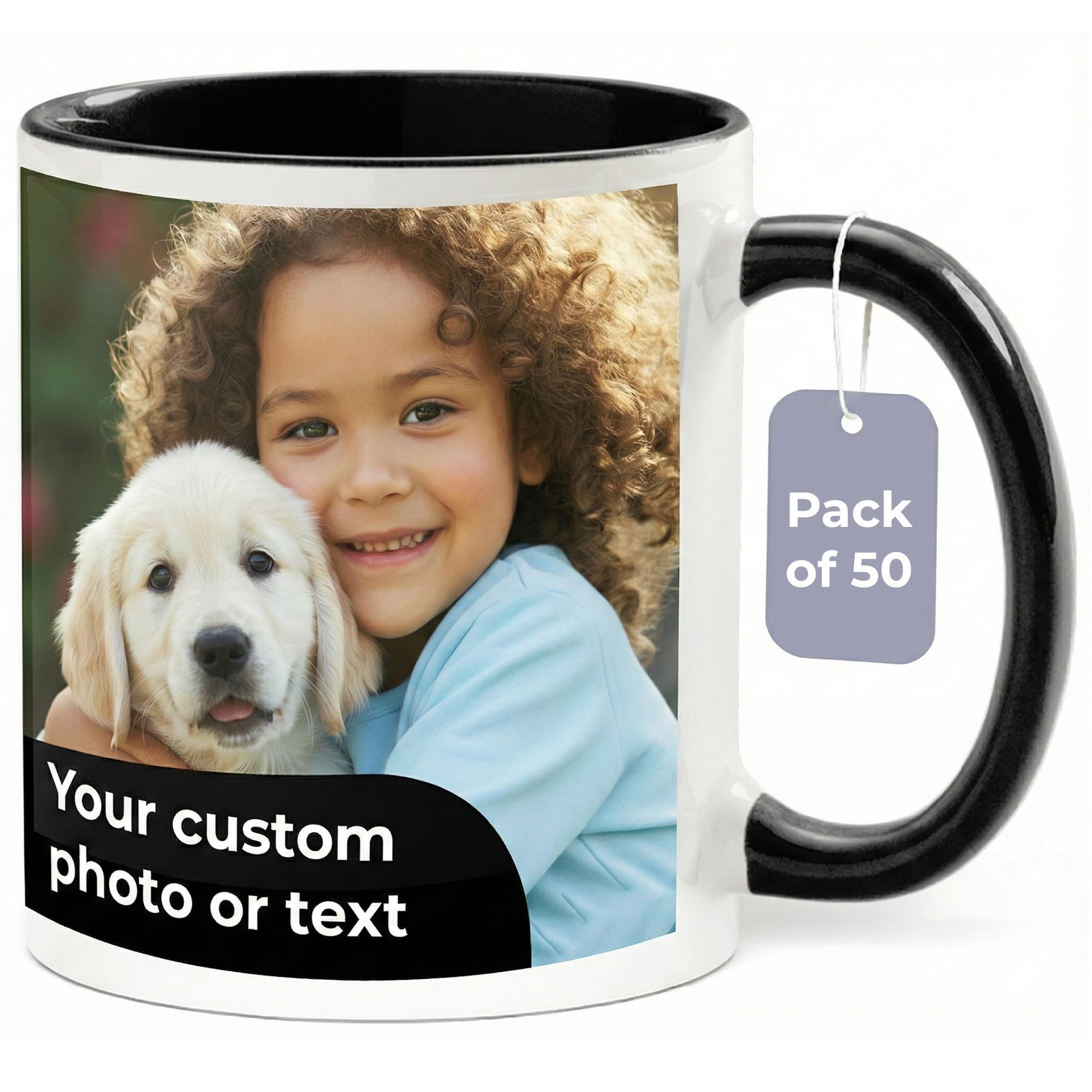 Custom Ceramic Mug with Photo or Text 11oz Black Pack of 50 Personalized Coffee Cup Glossy Look Christmas