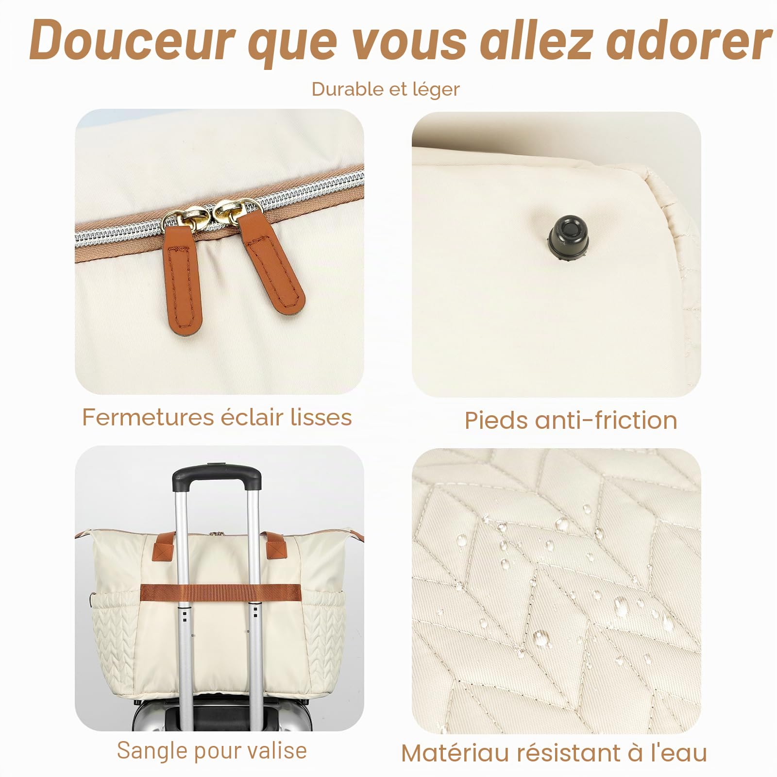 Grand sac à langer imperméable pour accouchement avec étui à tétine, matelas à langer, bandoulière - Beige