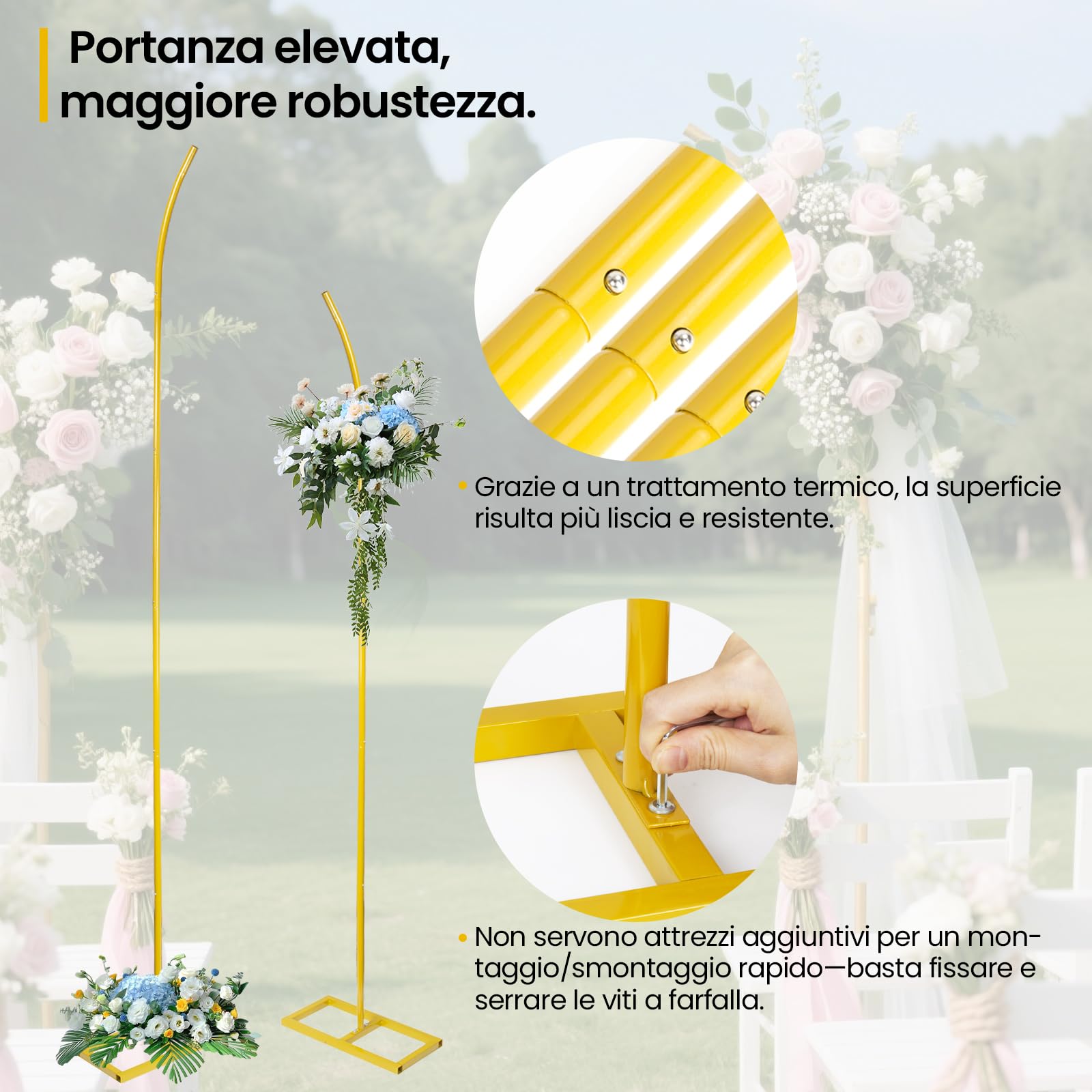 Arco nuziale in oro, struttura per arco nuziale, supporto in metallo per arco nuziale, arco da 2,04 m e 2,4 m per cerimonia di matrimonio, compleanno, decorazione per baby shower