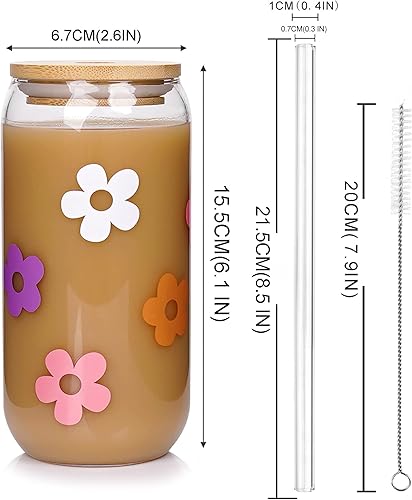 Miniatura 2 de Mason Life Vasos de vidrio con tapas y pajitas, tazas de café helado de 18 onzas con tapas, bonitas tazas de vidrio para batidos, vaso de vidrio,