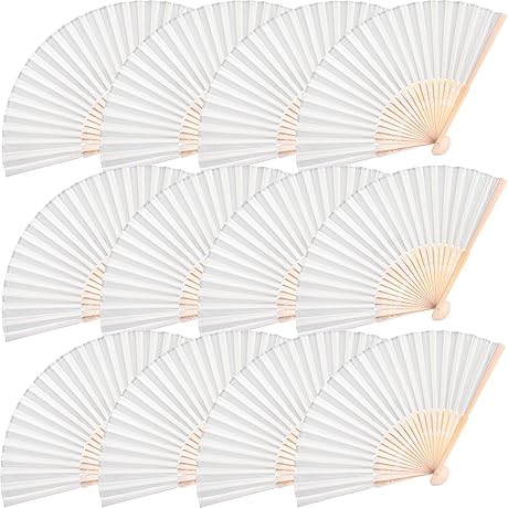JOHOUSE 12PCS White Folding Fans: Enhance Your Style with Timeless Grace