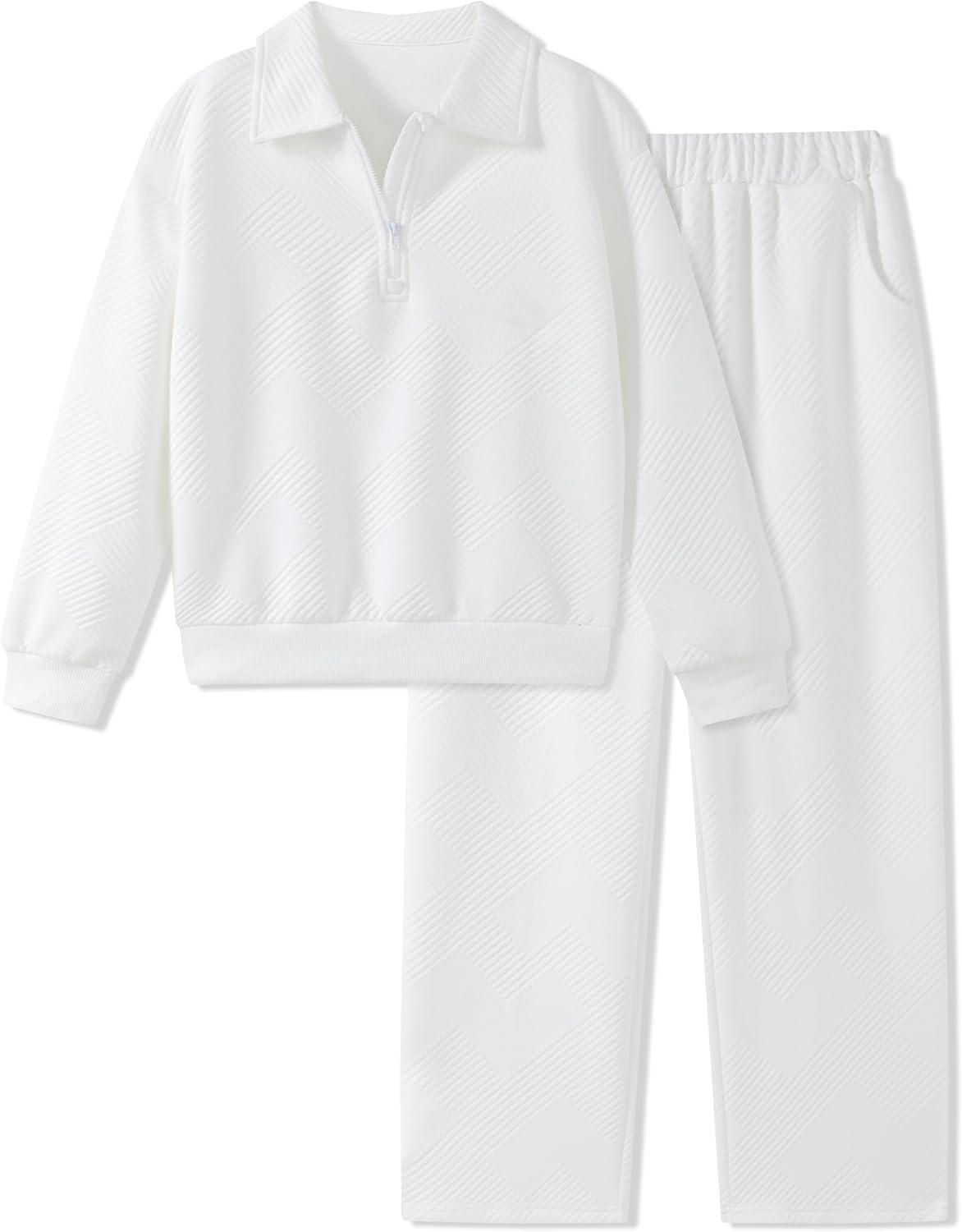 Boys 2 Piece Outfits Polo Quarter Zip Sweatshirt and Pants Set | Textured Sweatsuit, 1/4 Zip Collared Top and Elastic Waist Sweatpants Clothes for Boys 7-14Y Fall Winter