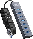 4Ft 7-Port USB 3.0 Hub Cable for Desktop, Aluminium USB Hub 5Gbps USB Splitter Multiport Adapter, USB Splitter with 5V 3A Type-C Port for PC, Laptop, MacBook, U-Disk, Mouse