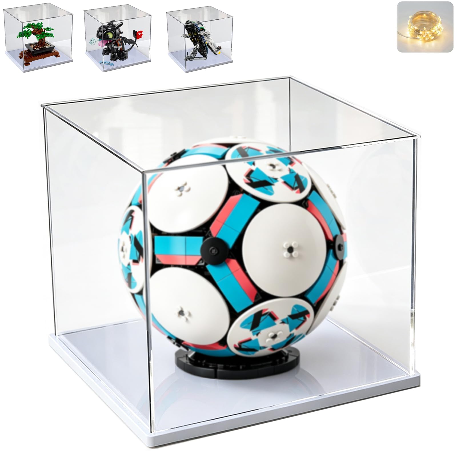 Vitrina Expositora para Colecciones Lego 43019 Balón Fútbol 10375 Desdentao 10281 Bonsái 75433 21590 75403 Caja Expositora Metacrilato Transparente 3mm Vitrina Acrílica, Interior Blanco 25x25x25cm - 1