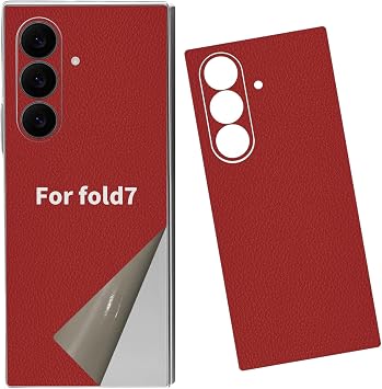 for Samsung Galaxy Z Fold 7 Skin Wrap Using 3M Leather Strip Phone Sticker Ultra Thin Slim Ultralight Decal Glass Protector Film Protective for Back Red