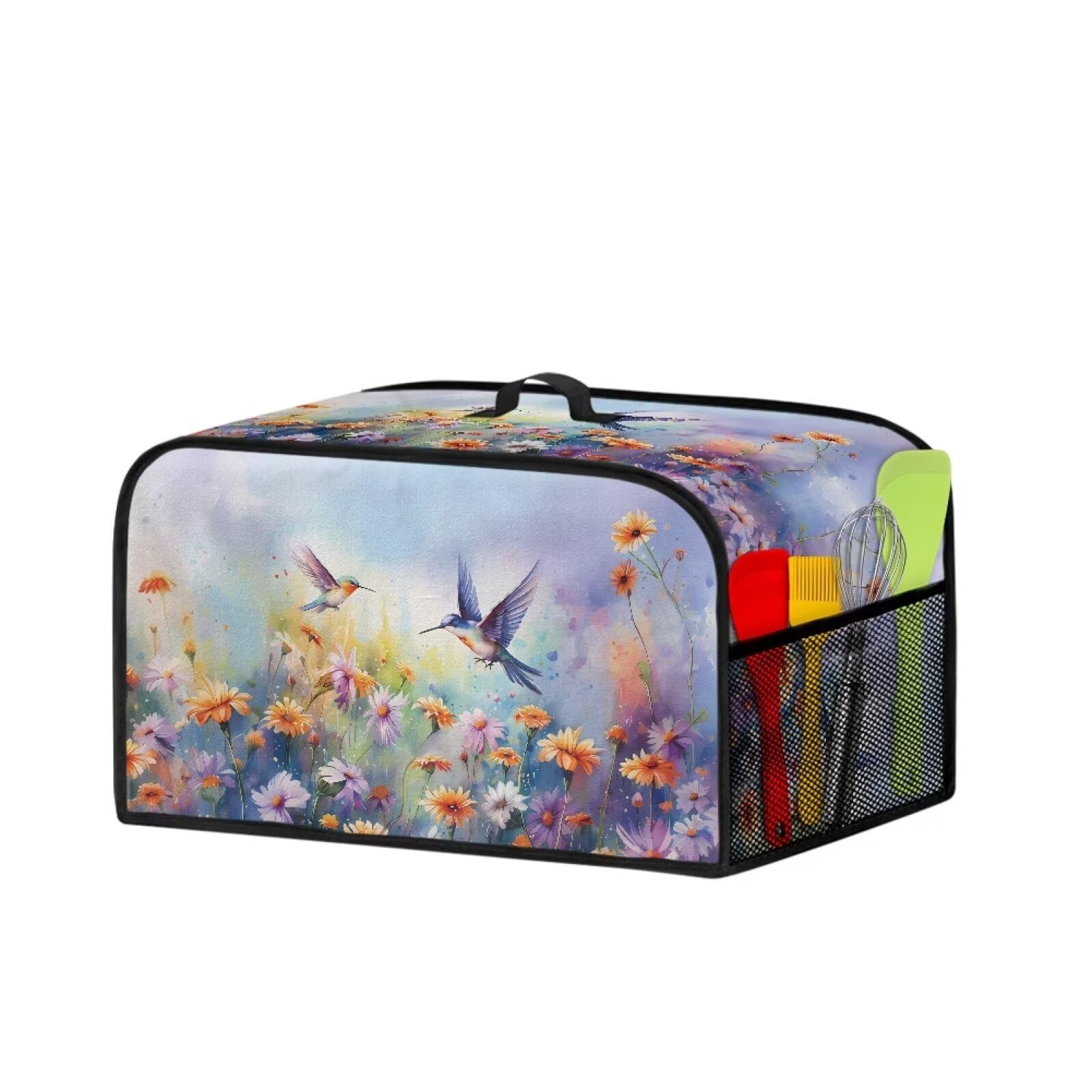 TODIYADDU Purple Hummingbird Daisy Slow Cooker Dust Cover with Handle Fashion Air Fryer Cover Insulated Travel Carrier for Women Lightweight Appliance Cover Dust Cover Trendy Home Decor Gifts