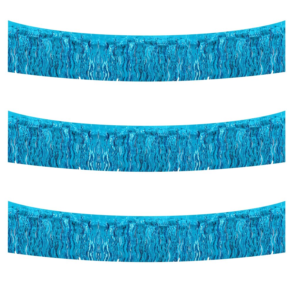 BEISHIDA 3 Pack Lake Blue Wavy Foil Fringe Garland 30ft Tinsel Wall Decor
