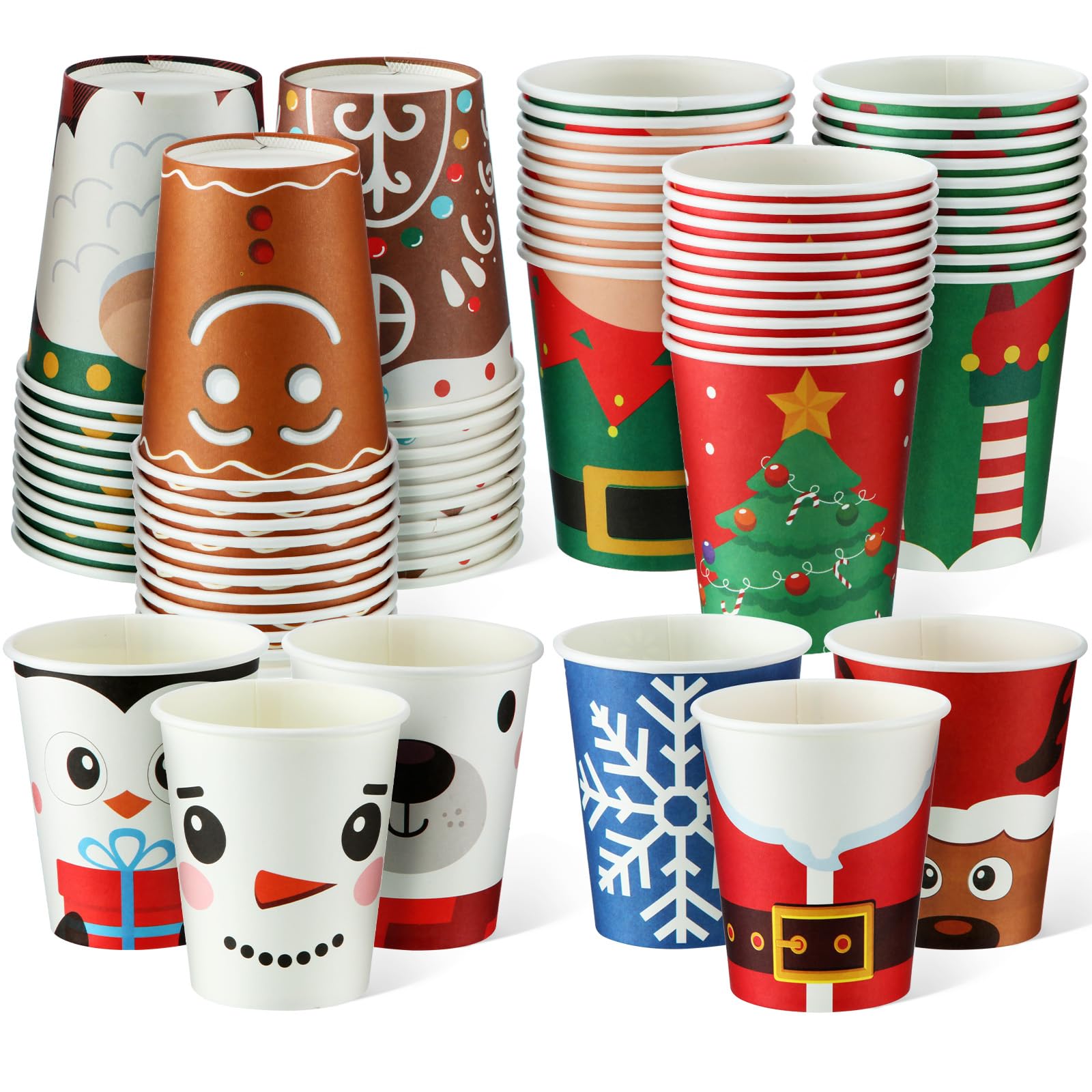 Gerrii Lot De 60 Tasses à Café Jetables En Papier De Noël Pour Boire Du Thé, Des Boissons Chaudes Et Froides, Père Noël, Bonhomme De Neige, Pain D'épices, Décoration De Noël (Null