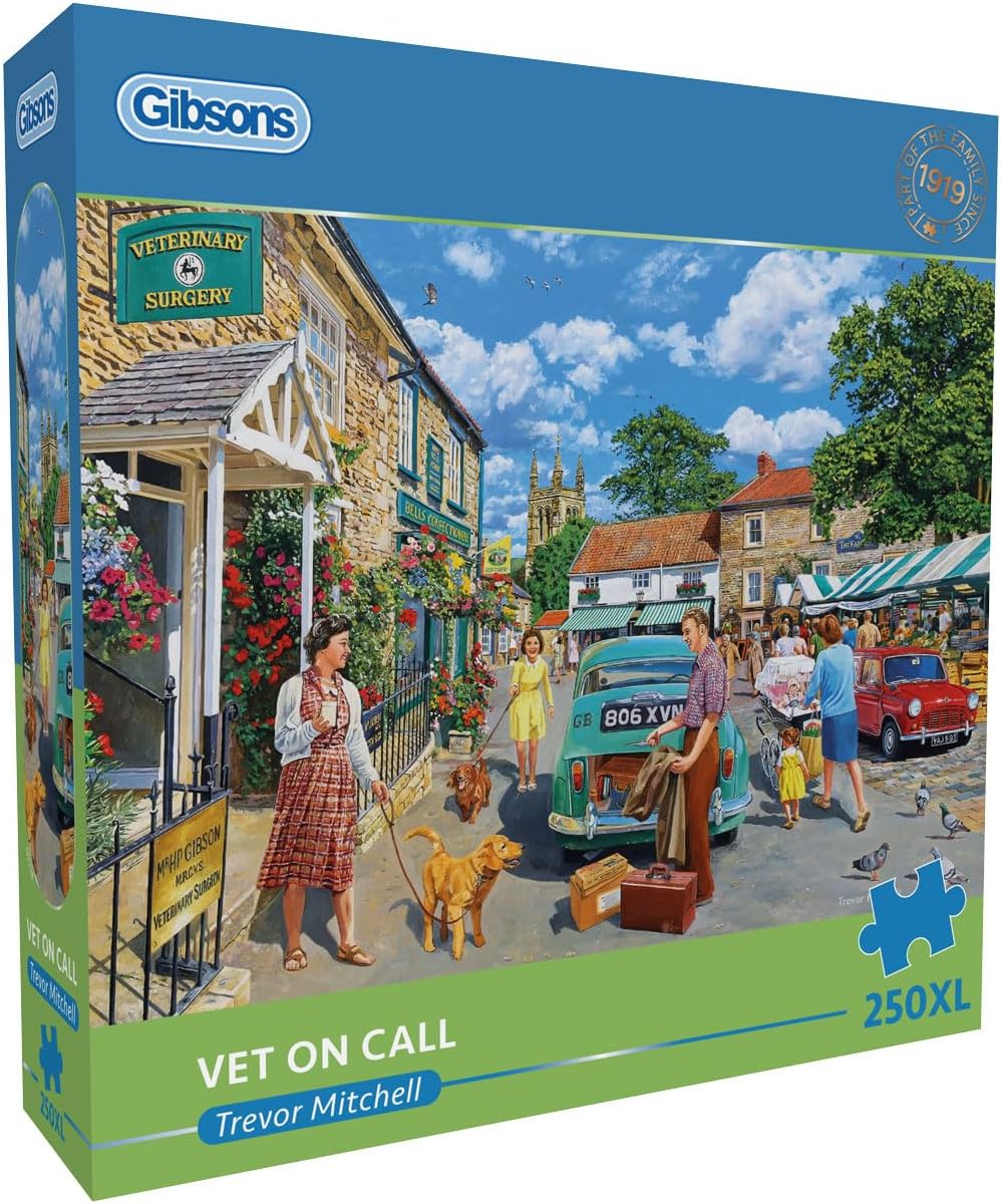 Gibsons Vet on Call 250XL Piece Jigsaw Puzzle for Adults by Trevor Mitchell - Extra Large Pieces - Nostalgic Village Scenes Artwork – Premium Sustainable Puzzle Made in The UK/EU - Collectable Gift