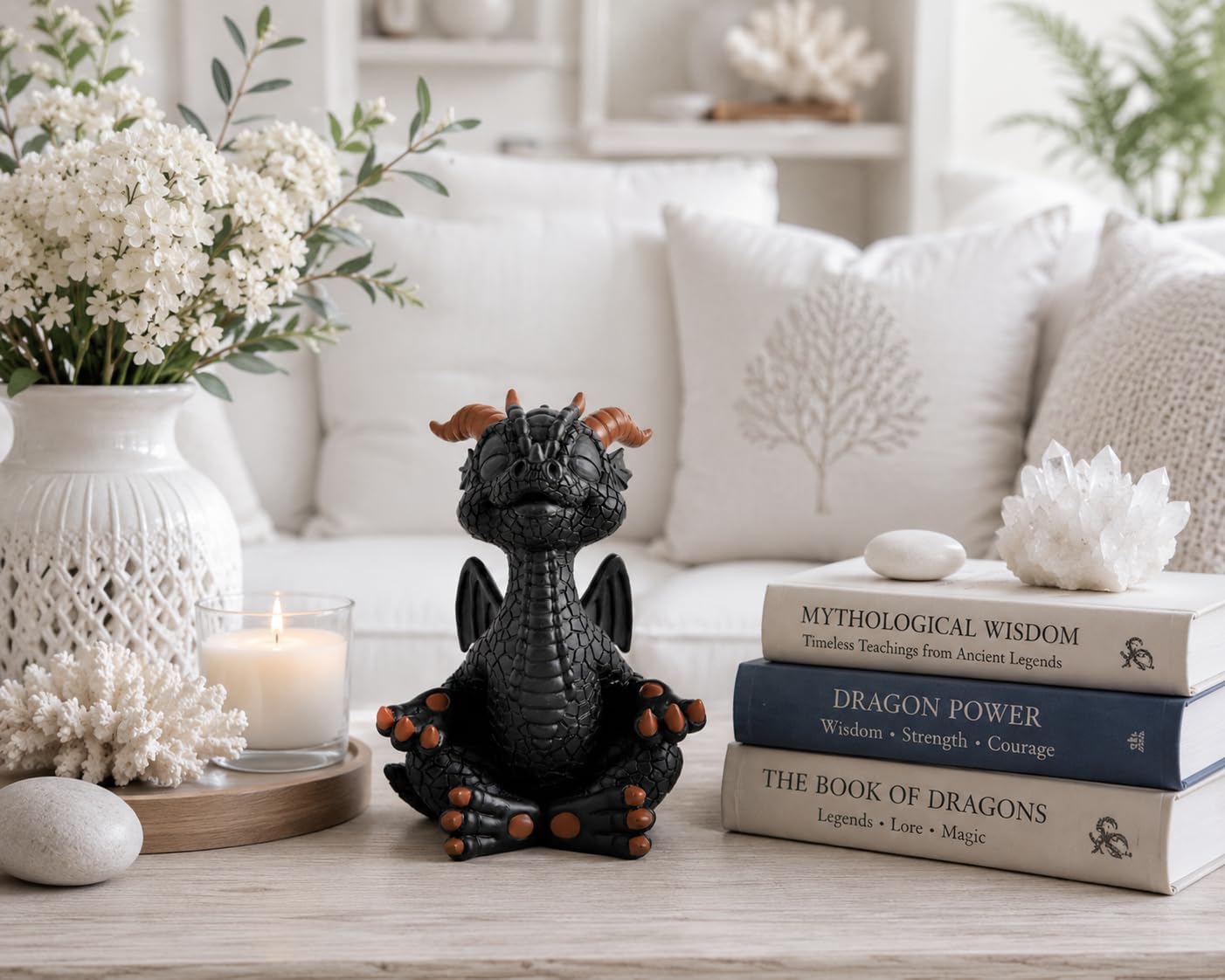 JFSM INC. Meditating Black Dragon Figurine – Zen Fantasy Resin Home Decor Statue image 3