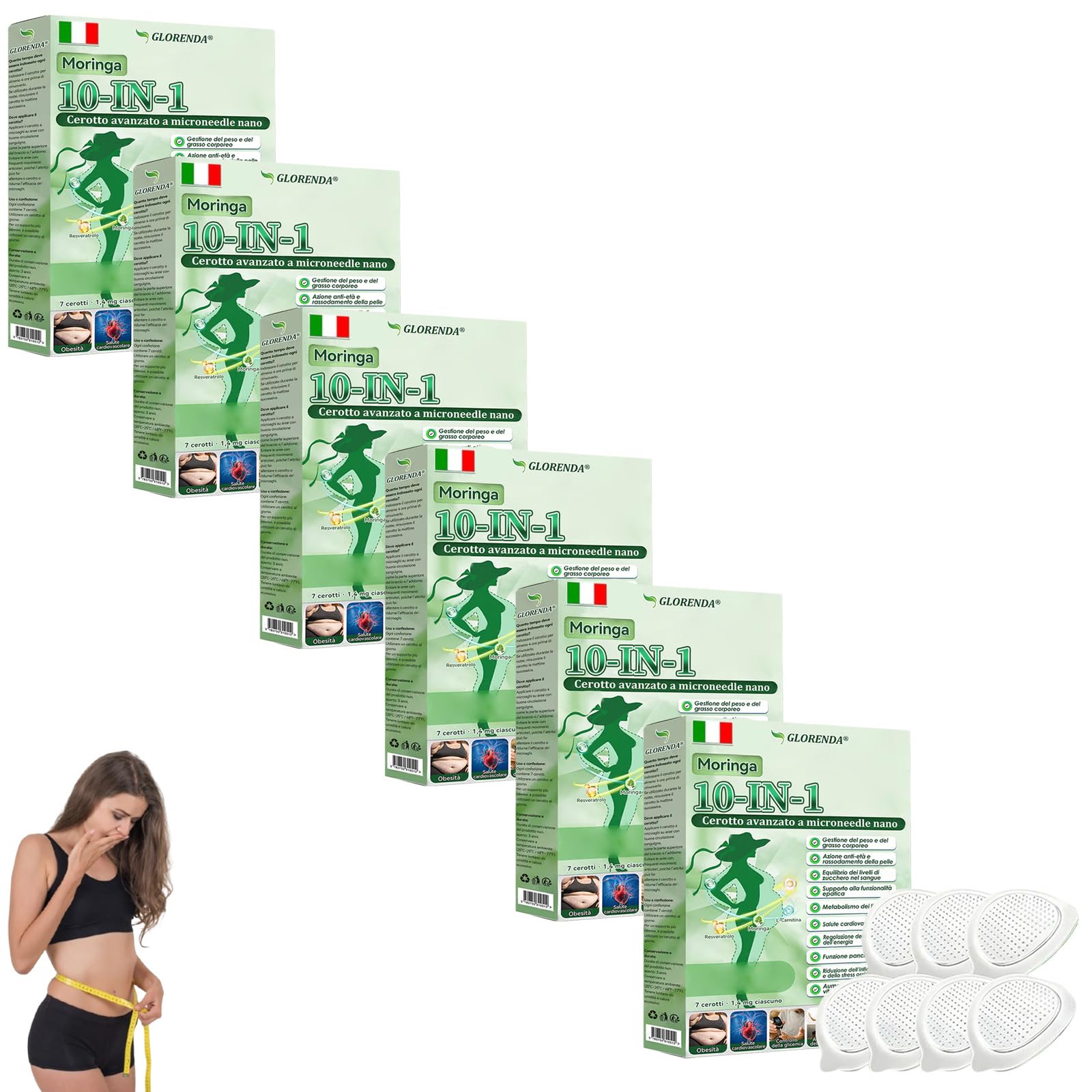 GLORENDA Moringa NAD+ 10-in-1 Cerotto Avanzato Nano Microneedle, Naturali Moringa Cerotti Dimagranti, GLORENDA Cerotti Dimagranti Efficaci, per Addome, Gambe e Braccia (6 Scatole) - 1