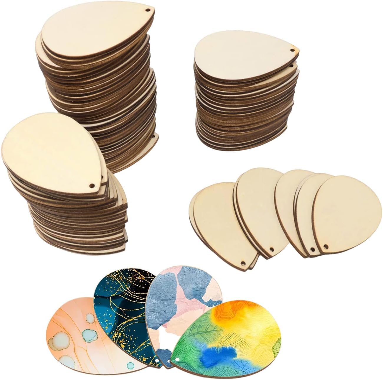 Haoser 100 PCS Wooden Teardrop Earring Pendants – Unfinished Wood Hanging Ornaments, Blank Wood Chips, Embellishments for DIY Crafts, Jewelry Making, Resin Art, Painting, Wooden Gift Tags & Decorations-image-40
