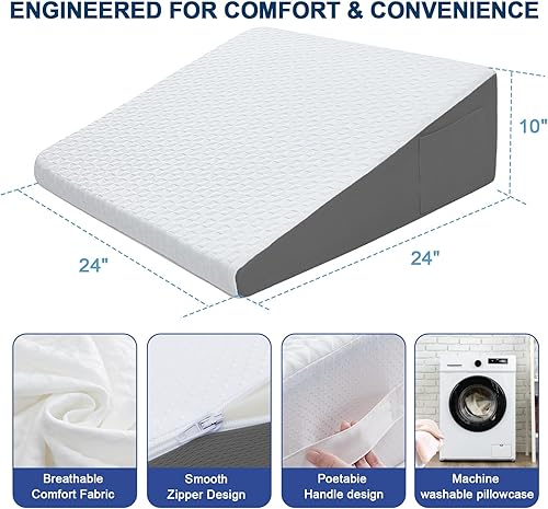 Miniatura 5 de Almohada de cuña para dormir, cuña de cama de 10 pulgadas después de la cirugía, alivio del dolor de espalda, almohada de espuma viscoelástica, cuña