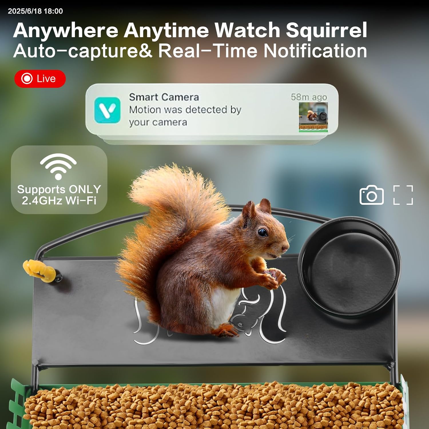 Squirrel Feeder with Camera Solar Powered,Metal Smart Squirrel Feeder Camera with Corn Cob Holder,Squirrel Houses for Outside,2K HD Live View,Ideal for Squirrel Lover