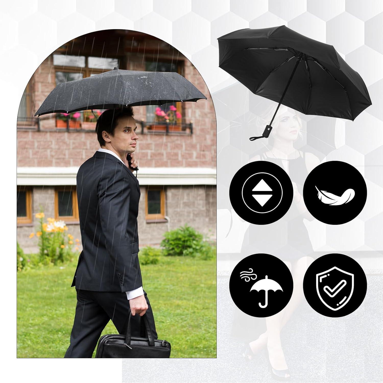 6 Pcs Travel Compact Umbrella Small Light Umbrella Black Automatic Open Close Umbrellas for Rain, Men Women