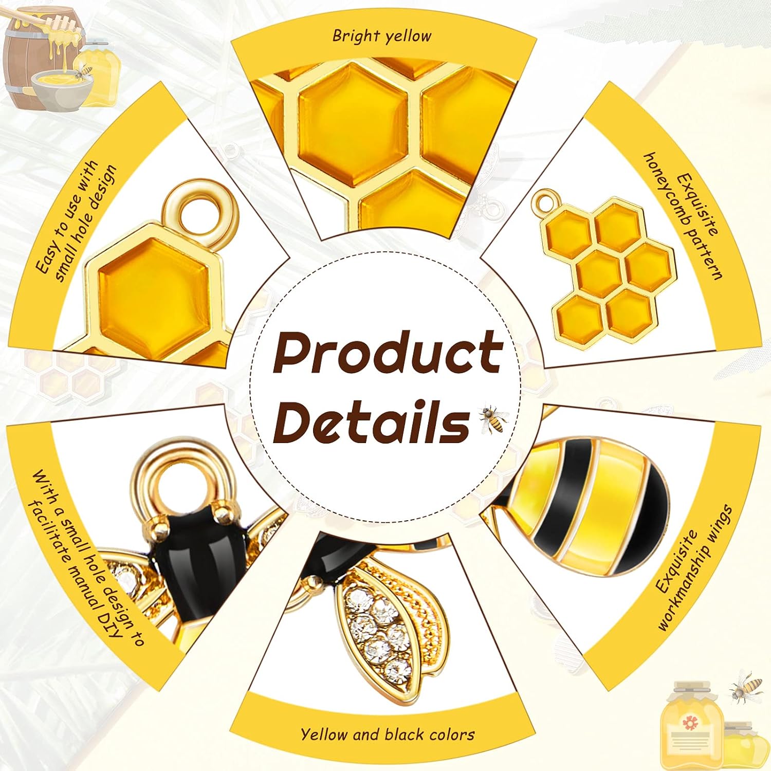 Hicarer 60 Pieces Mini Alloy Bee Honeycomb Charms for Jewelry Making Rhinestone Bee Cute Charms for DIY Pendant Earrings Keychains Making Supplies - Image 3