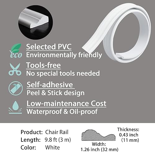 Miniatura 4 de Moldura de pared y riel de silla  Moldura de panel autoadhesivo para despegar y pegar  Decoración del hogar en el marco de espejo de puerta del