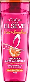 L'Oréal Paris Elseve Liso dos Sonhos Shampoo Super Alinhador, com Queratina Vegetal e AHA, Alinhamento Capilar em Casa, Controle de Frizz e Liso de Longa Duração, 400ml