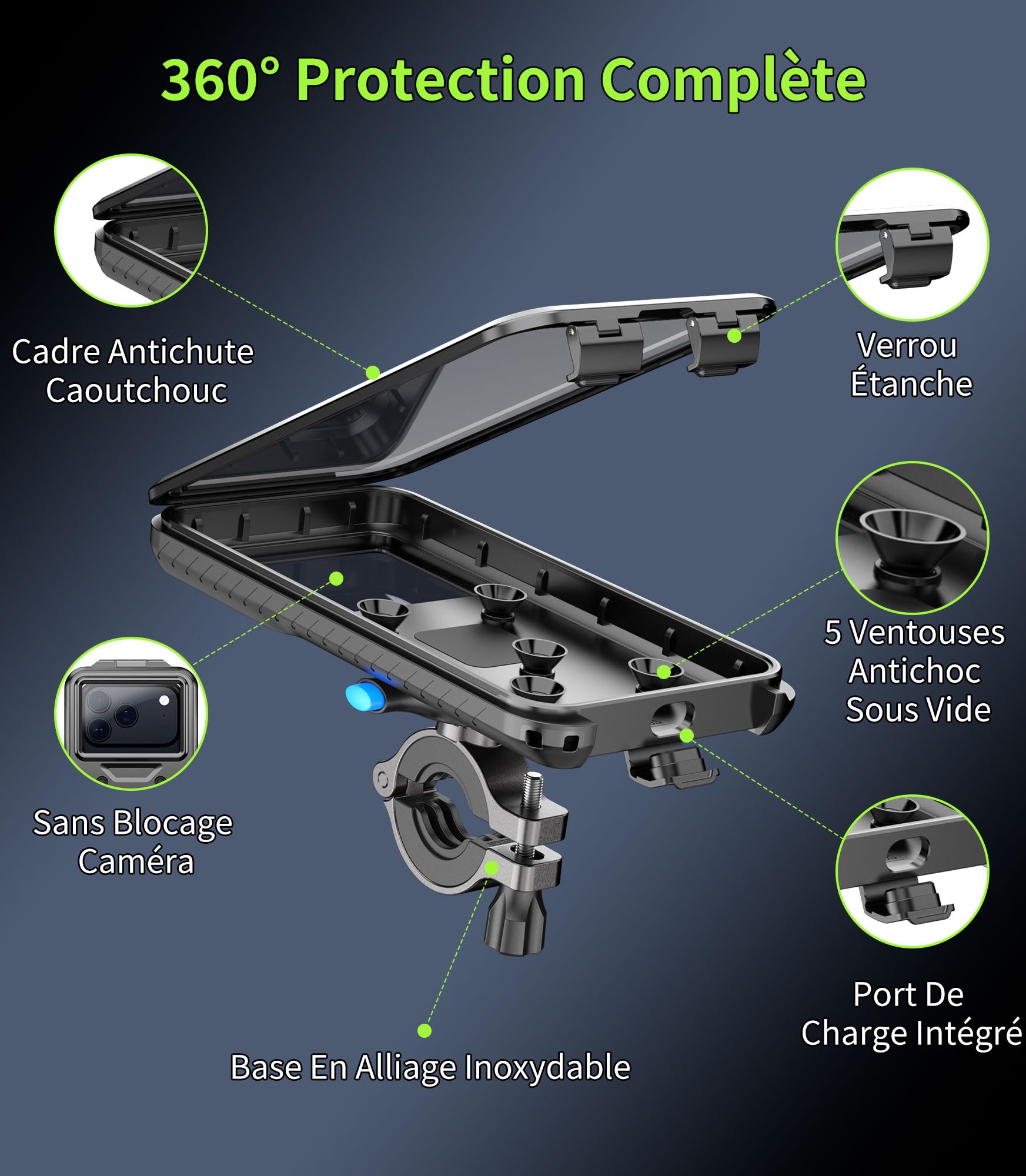 Cozycase 1 Sec. 1 Clic Antivol Etanche Support Telephone Velo Moto, Petit | Metal Porte Velo Coque Waterproof Pour iPhone 17 16 15 14 13 12 Mini Pro 16e 17e Samsung Galaxy S26 S25 S24 S23 S22 S21 Plus