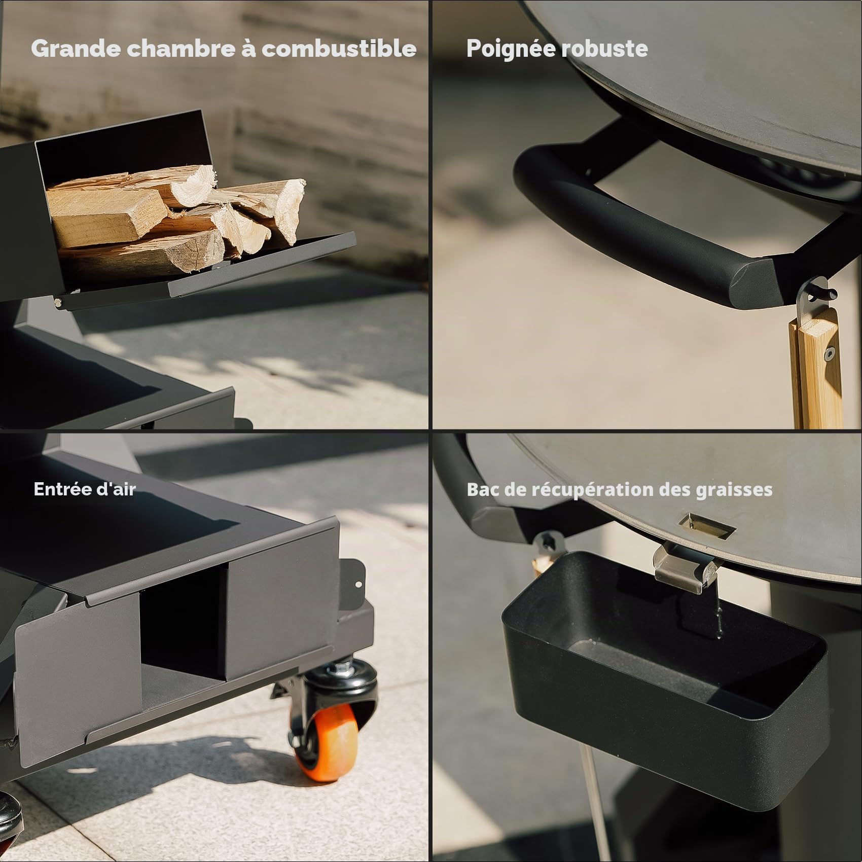 Onlyfire Réchaud d'extérieur avec plaque de cuisson, poêle à bois avec roues et couvercle, réchaud de camping portable pour la cuisine en plein air et le jardin