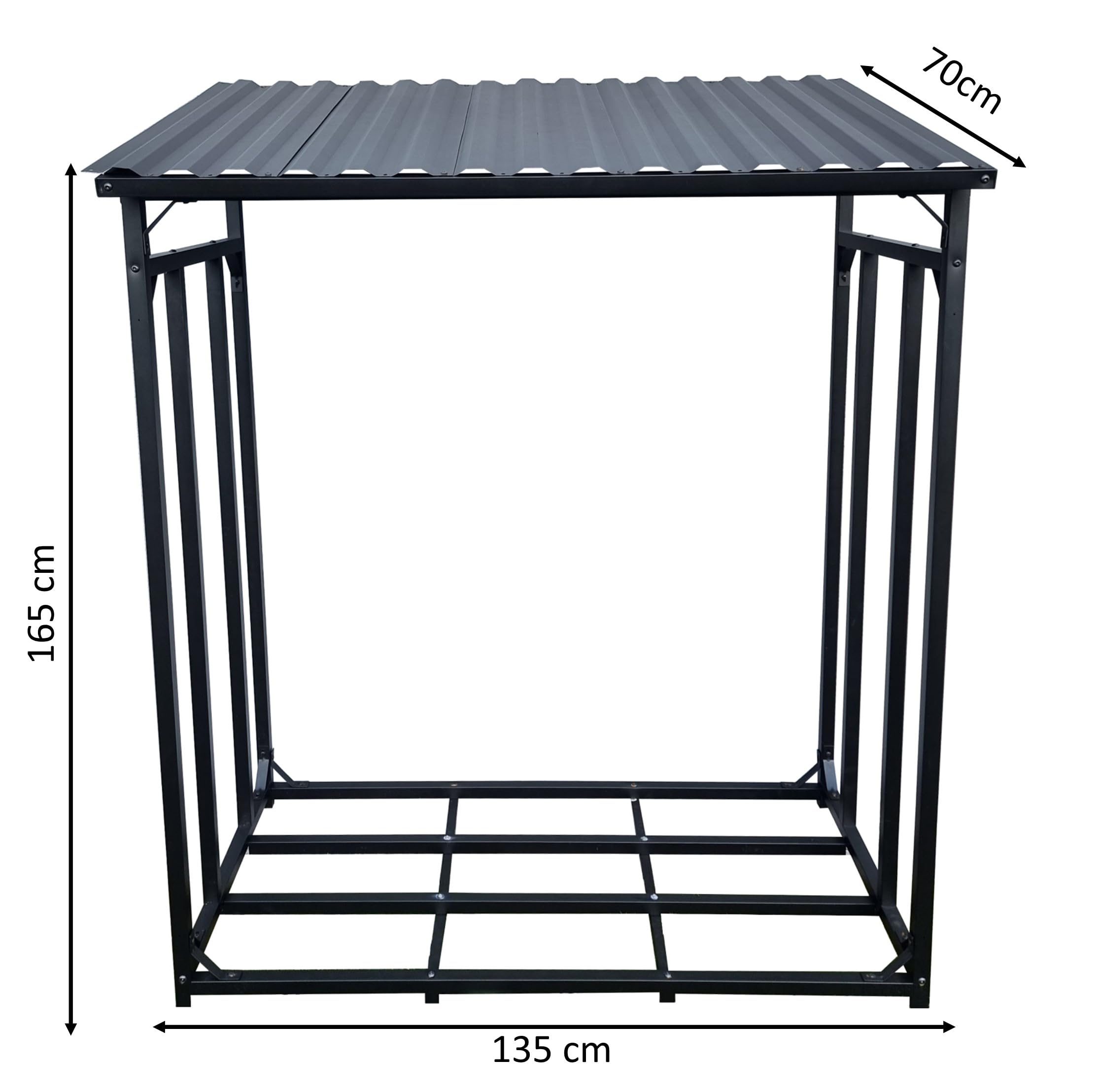 vanvilla Kaminholzregal außen Metall 135x70x165 cm 1,3 m³ Brennholzregal außen Holzlagerregal Holzlager aussen Größe ML
